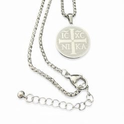 Greek Orthodox Two-Sided Virgin Mary & IC XC Cross Pendant Necklace – White Gold Plated Stainless Steel